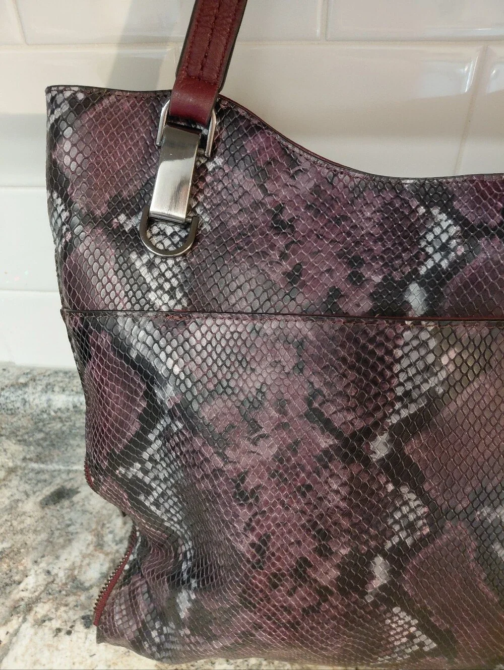 Vince Camuto Snake-Print Large Leather Tote Bag